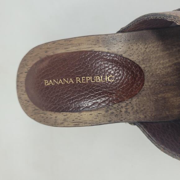 Banana Republic Clogs 7 Brown Leather Wooden Heel Studs Mules Boho Platform Y2K - Picture 8 of 12